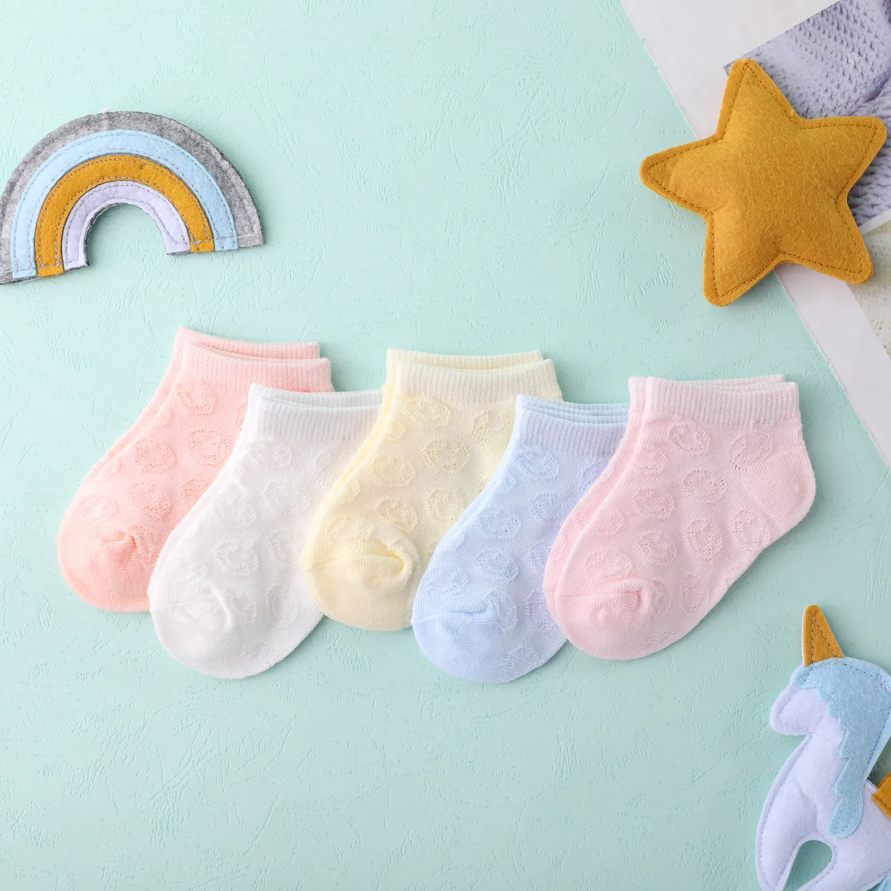 Paquete de 5 calcetines casuales de malla transpirable de verano para bebés/niños pequeños / niños Naranja big image 1