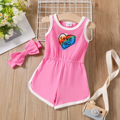 Baby Girl 2pcs Heart-shaped Tank Jumpsuit and Headband Set