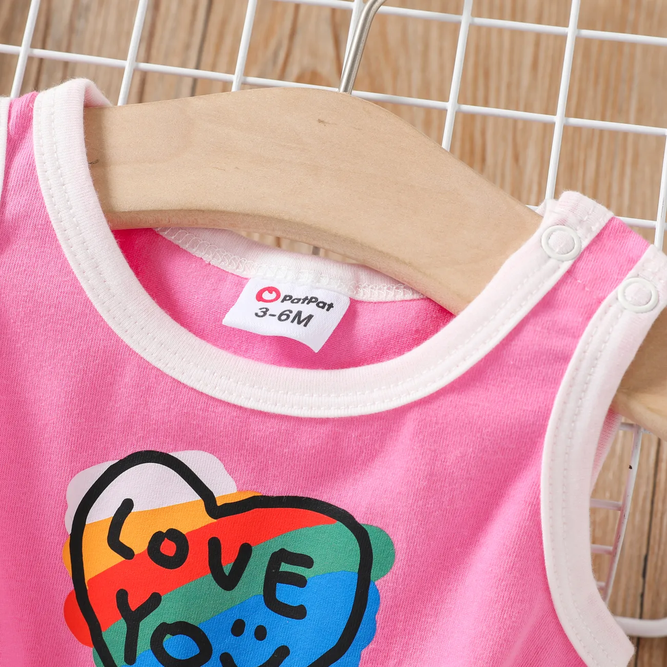 Baby Girl 2pcs Heart-shaped Tank Jumpsuit and Headband Set Pink big image 1
