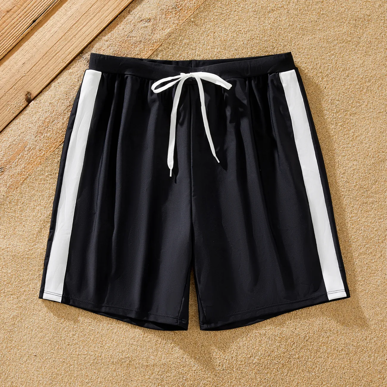 Family Matching Black Drawstring Swim Trunks or Bow knot One-Piece Strap Swimsuit BlackandWhite big image 1
