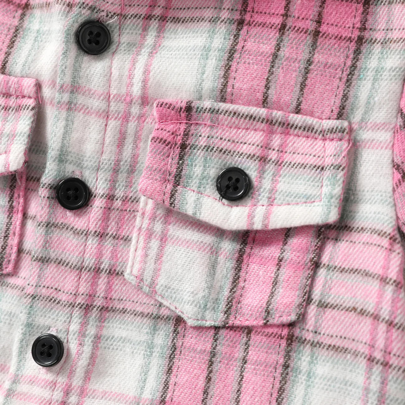 Bebé / niño pequeño 2 piezas de camisa con capucha con estampado a cuadros y conjunto de pantalones cortos Rosado big image 1