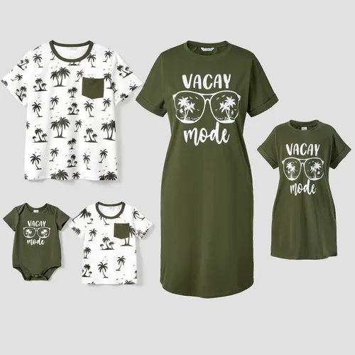 Famille assortie Allover imprimé T-Shirt et Lunettes Vert Armée Motif T-Shirt Robe Ensembles
