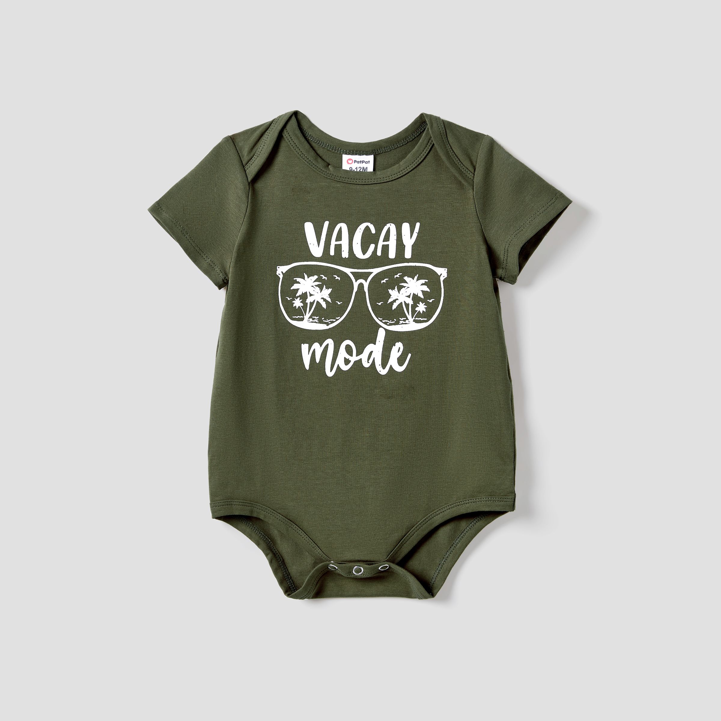 Family Matching Sets Allover Printed T-Shirt and Army Green Glasses Pattern T-Shirt Dress with Pocke