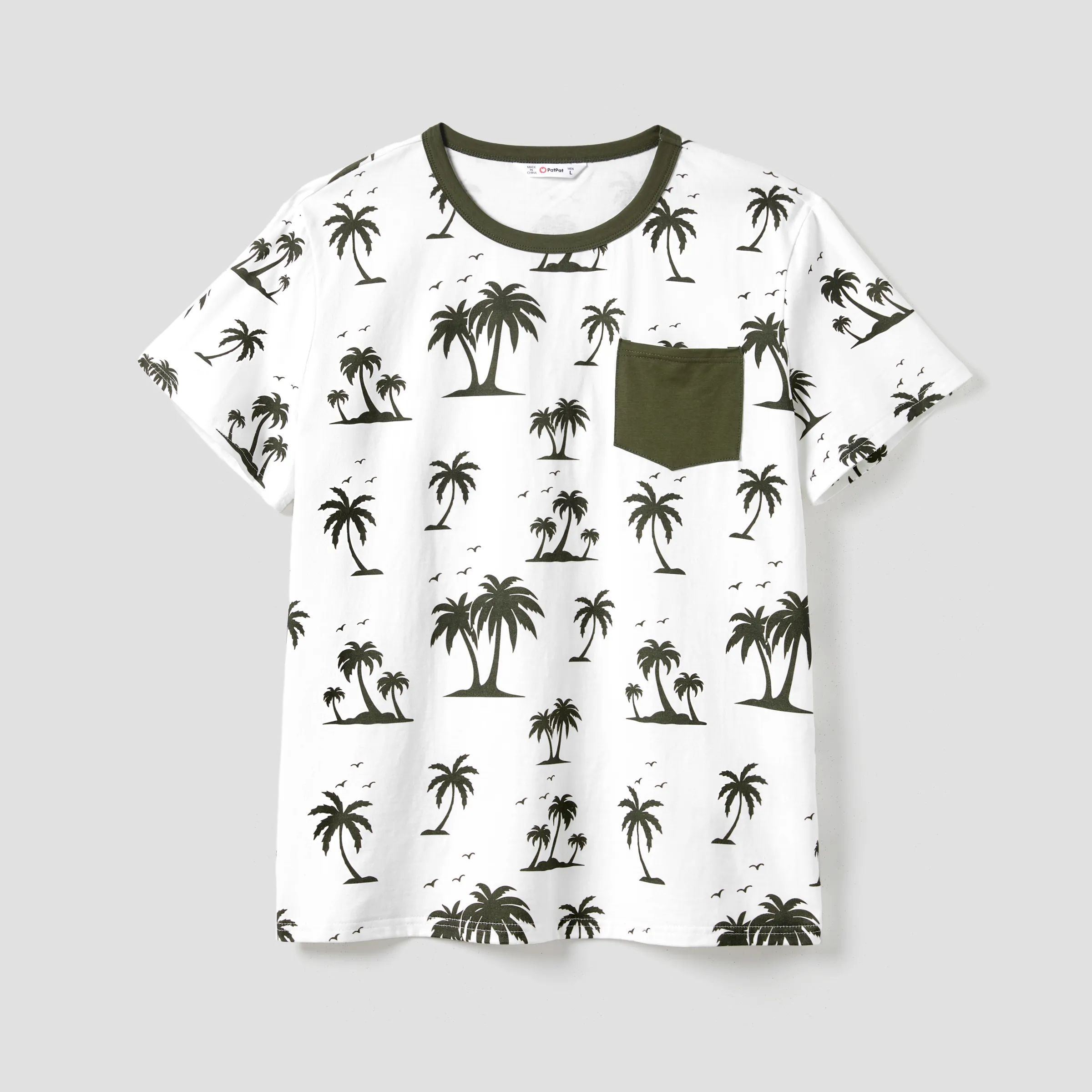 Family Matching Sets Allover Printed T-Shirt and Army Green Glasses Pattern T-Shirt Dress with Pocke