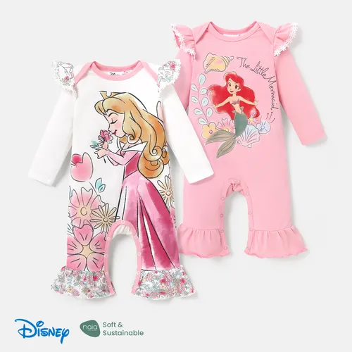 Disney Princess Baby Girl Character Print Long-sleeve Ruffled Jumpsuit 