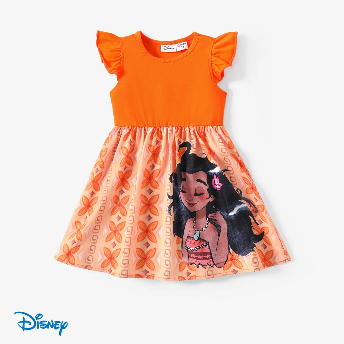 Disney Princess Niño pequeño Chica Mangas con volantes Dulce Plantas y flores tropicales Vestidos Naranja big image 1