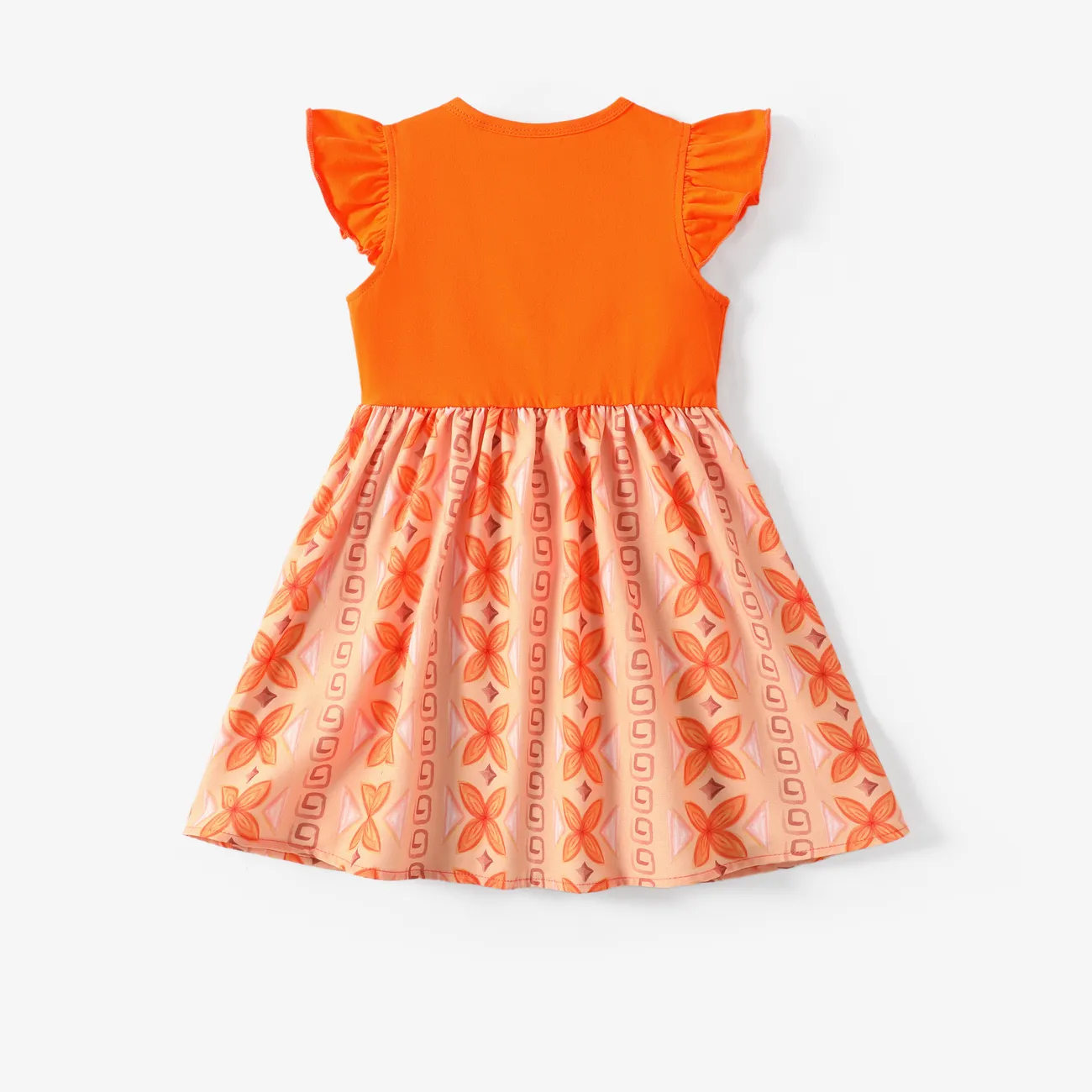 Disney Princess 小童 女 喇叭袖 甜美 熱帶植物花卉 連衣裙 橙色 big image 1