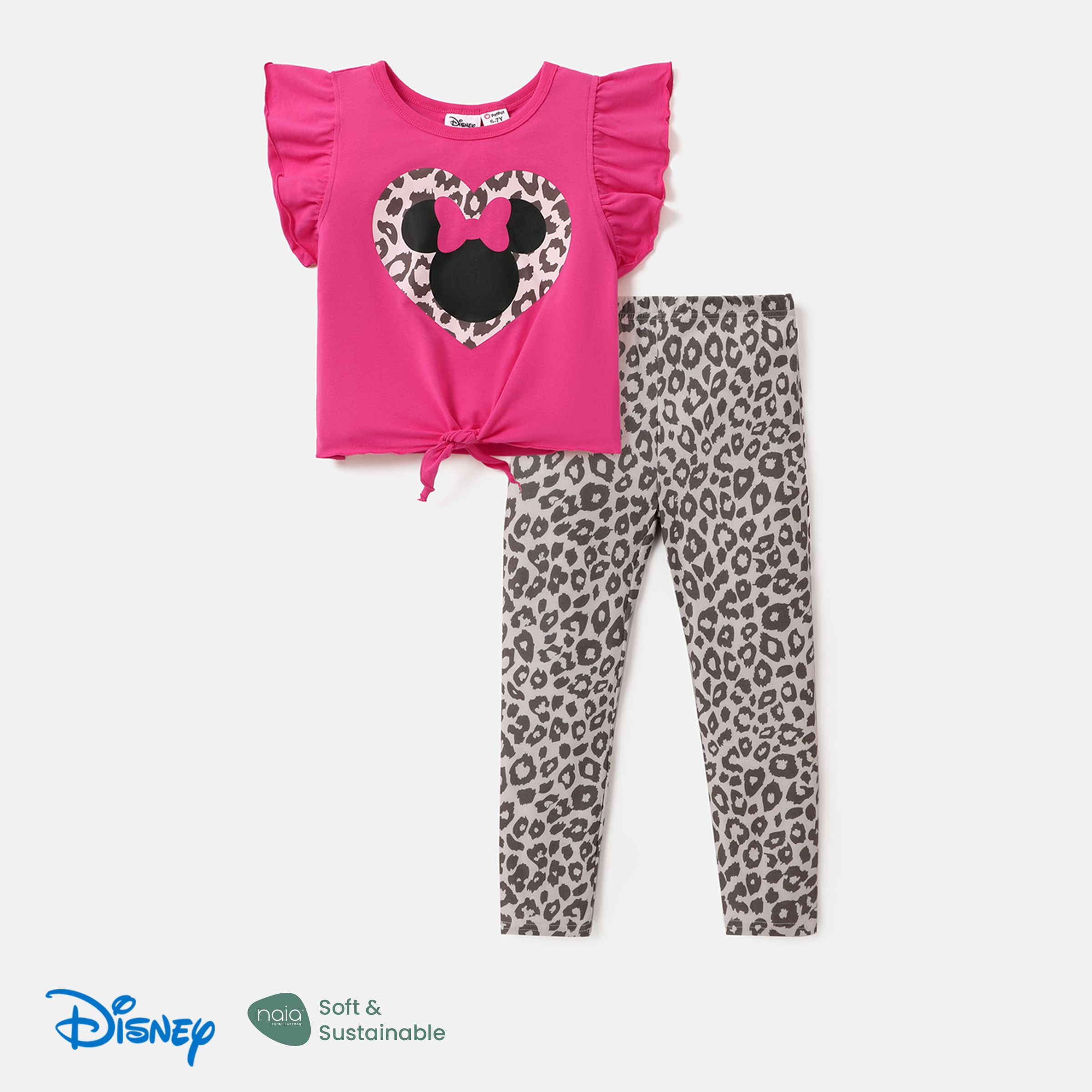 

Disney Mickey and Friends Toddler/Kid Girl 2pcs Naia™ Leopard Character Print Flutter-sleeve Tee and Pants Set