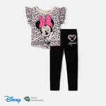 Disney Mickey and Friends Toddler/Kid Girl 2pcs Naia™ Leopard Character Print Flutter-sleeve Tee and Pants Set  Black