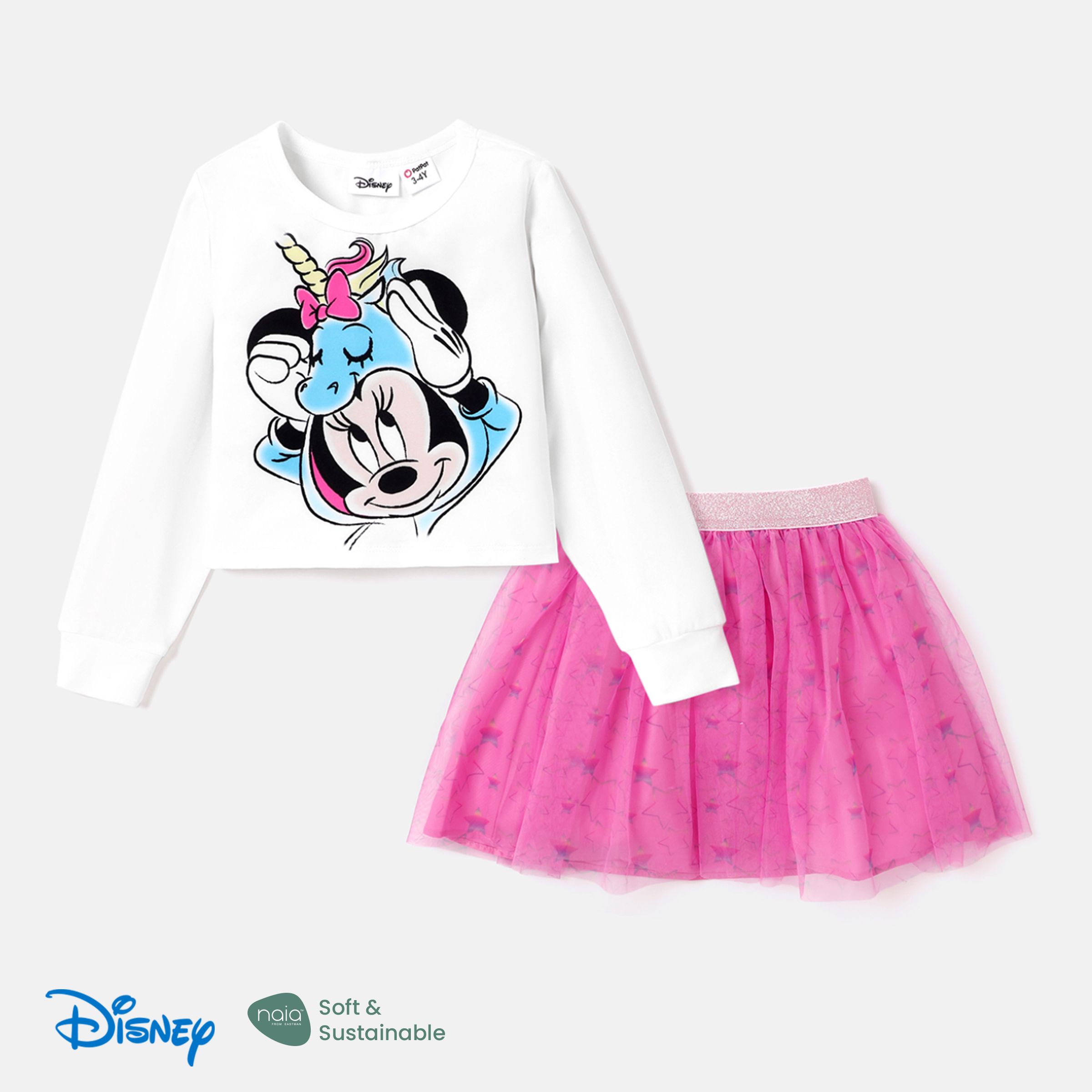 

Disney Toddler Girl 2pcs Character Print Long-sleeve Top and Star Print Mesh Skirt Set