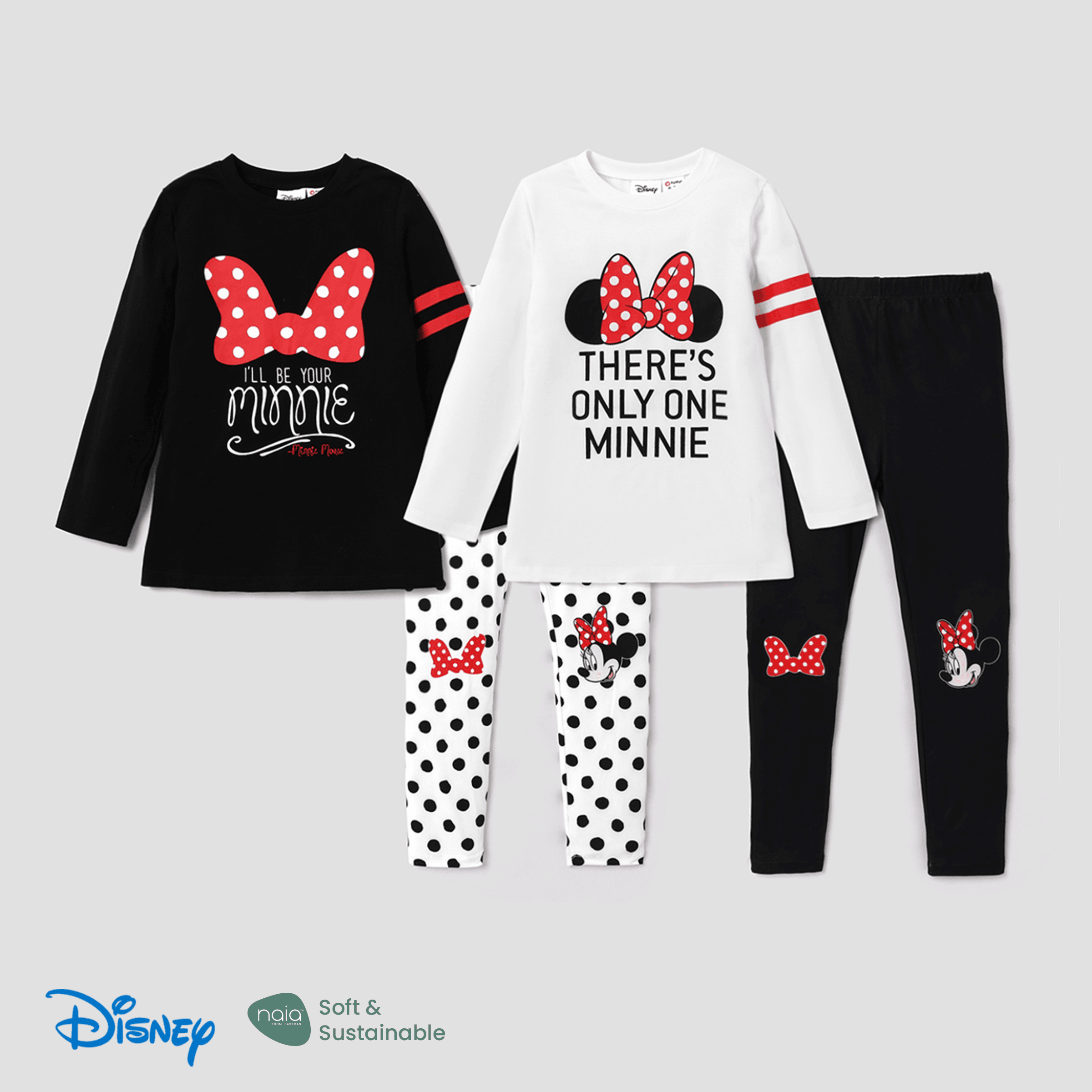 

Disney Mickey and Friends Kid Girl Letter & Character Print Top and Polka Dots Pants Sets