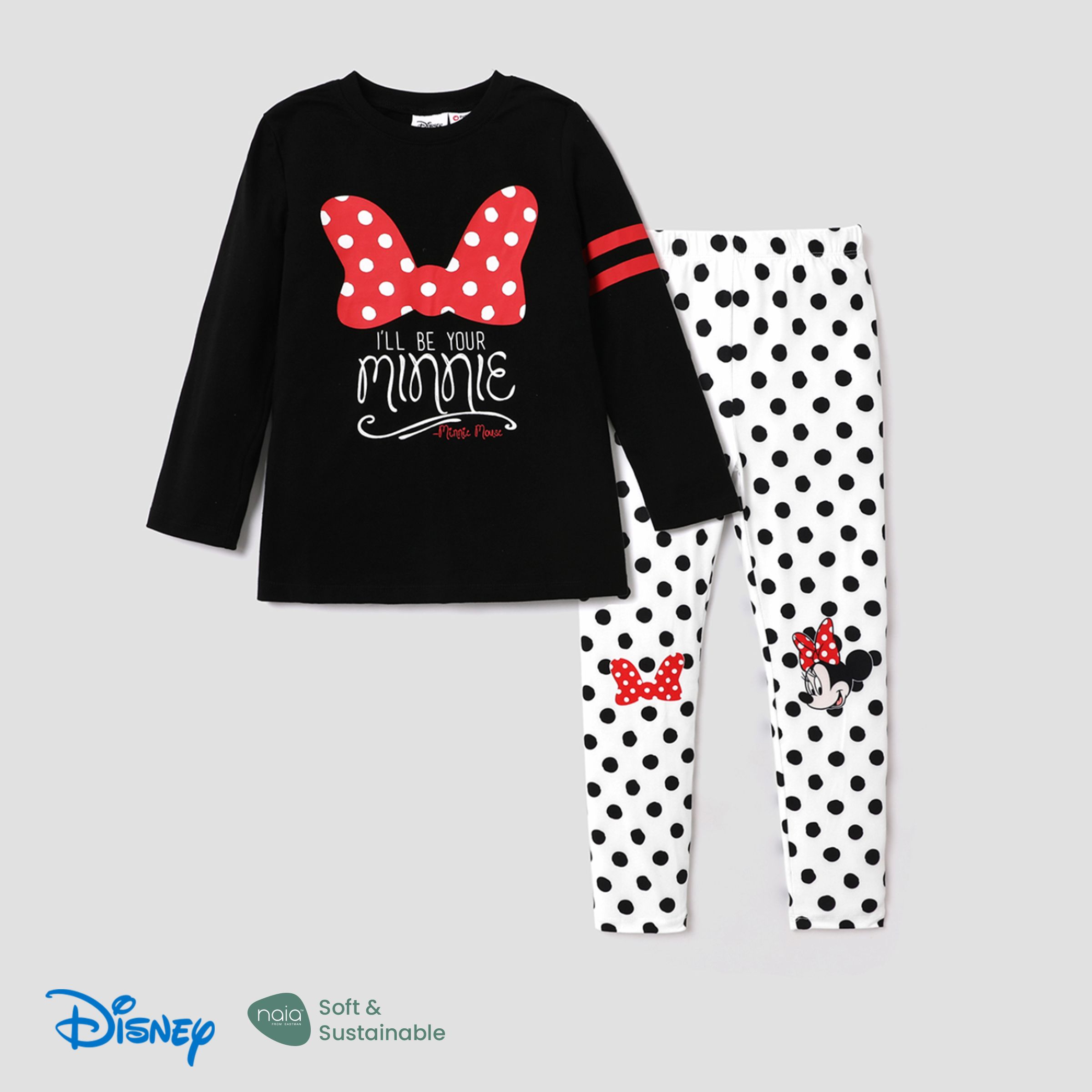 

Disney Mickey and Friends Kid Girl Letter & Character Print Top and Polka Dots Pants Sets