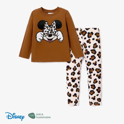 Disney Mickey and Friends Toddler Girl Cotton Leopard Print Solid Top and Pant Sets