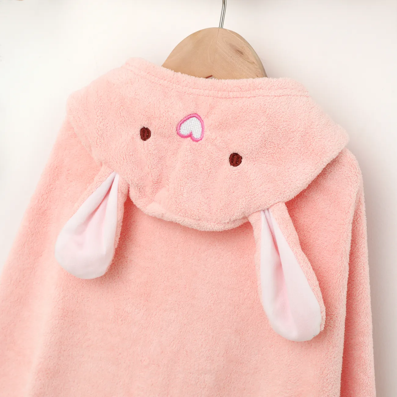 Childlike Animal Pattern Oversized Hooded Rabbit Flannel Swimwear Toddler Swimsuit Pink big image 1