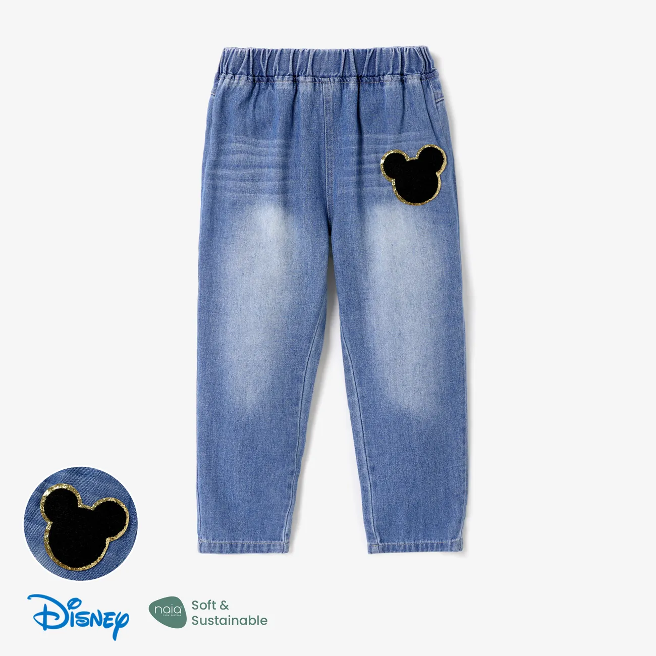 isney Mickey and Friends Toddler/Kid Boy Cotton Denim Jeans ou Disney Mickey e Minnie Character Pattern Print Crew Neck Sweatshirt azul denim big image 1