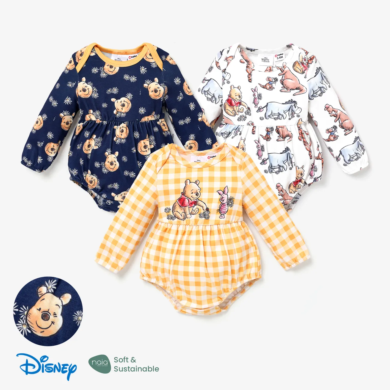 Disney Winnie the Pooh 嬰兒 中性 童趣 長袖 連身衣 黃色 big image 1