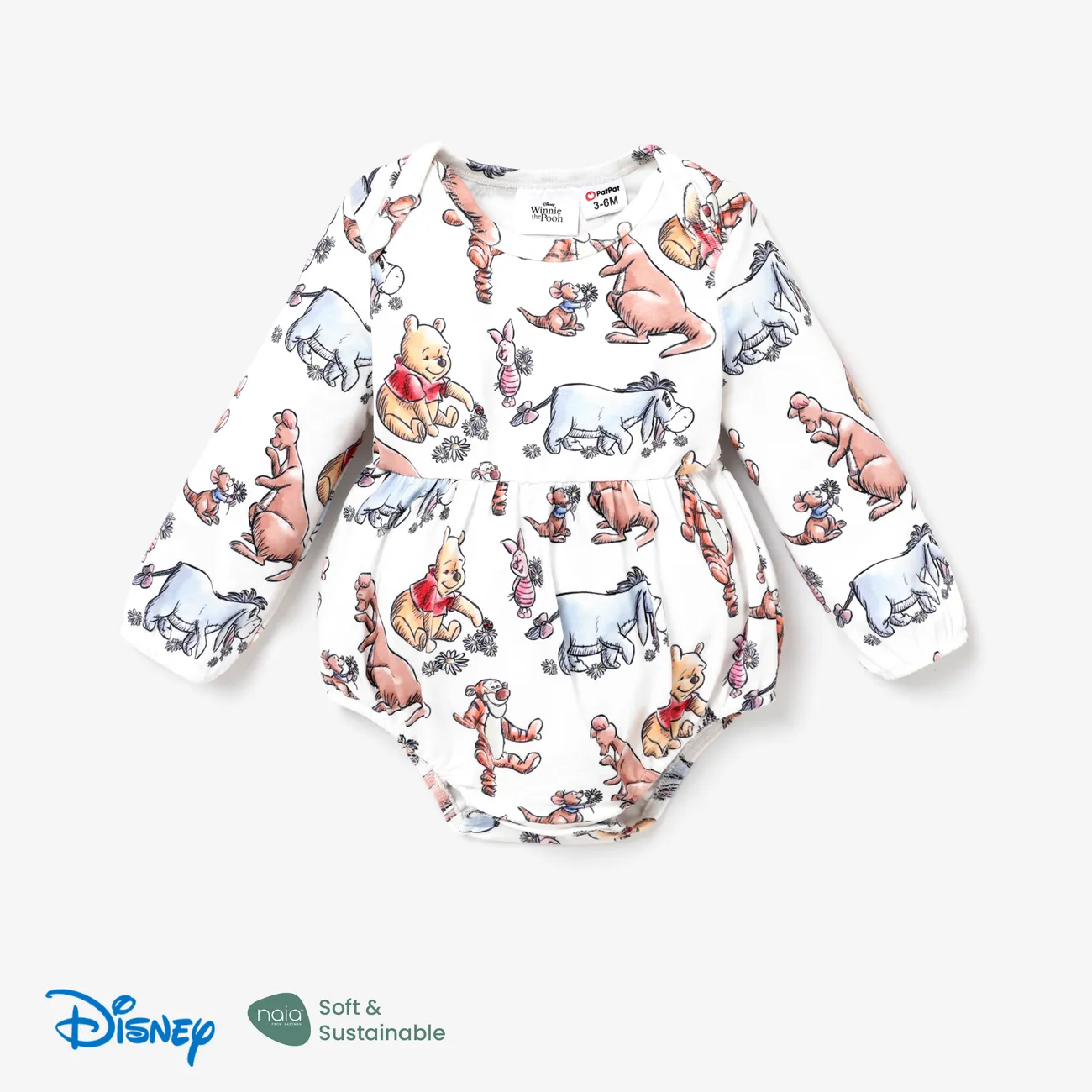 Disney Winnie the Pooh 嬰兒 中性 童趣 長袖 連身衣 白色 big image 1