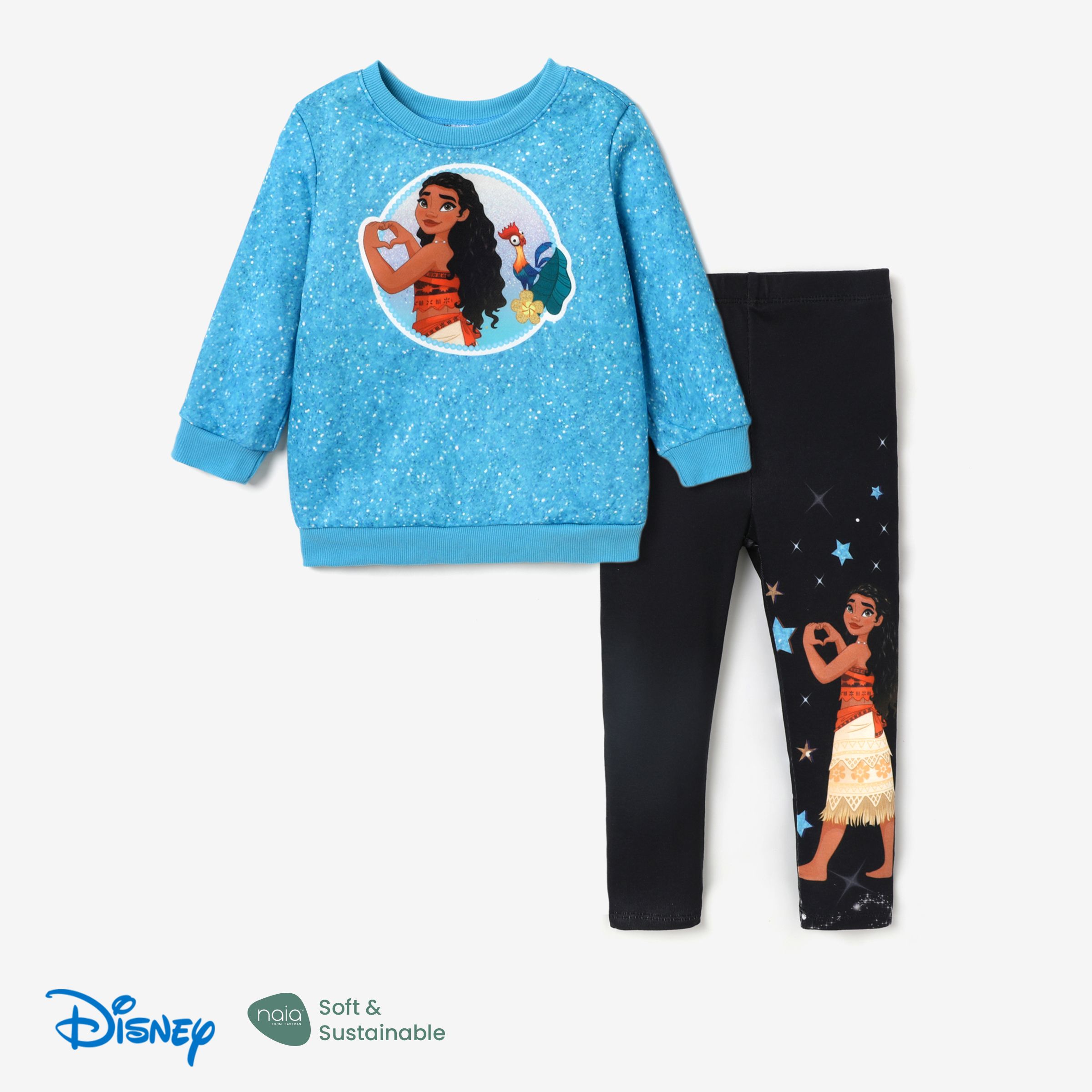 

Disney Princess Matching Character Pattern Crew Neck Sweatshirt and Glitter Print Matching Leggings
