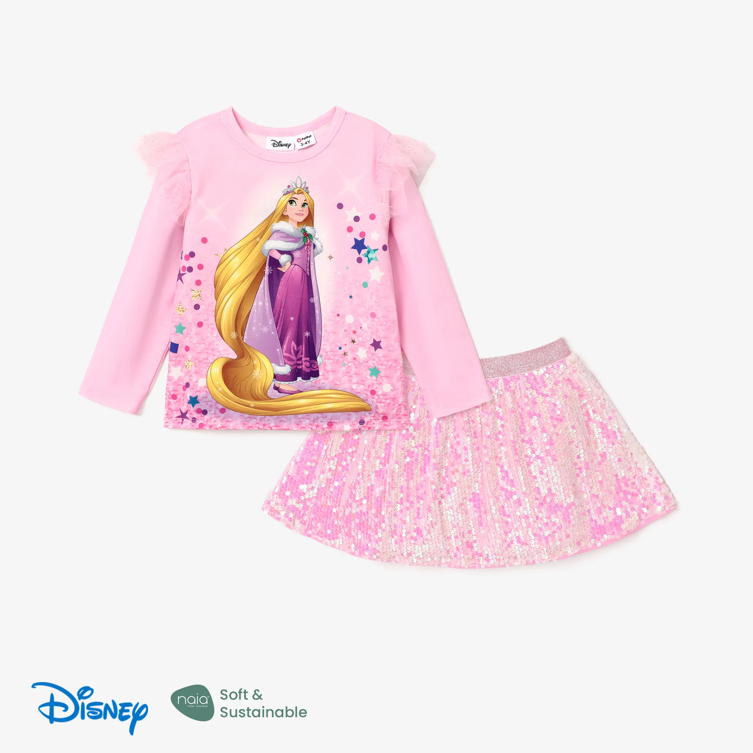 

Disney Princess Toddler Girl Character Print Long-sleeve Top and Mesh Skirt