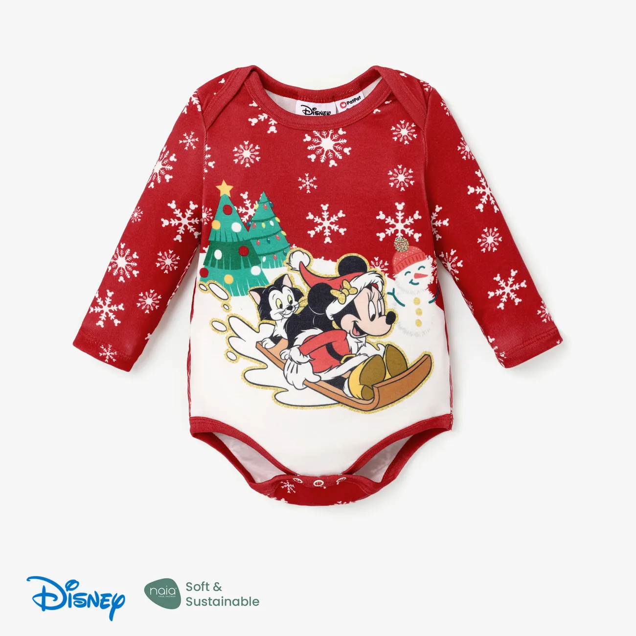 Disney Mickey and Friends Baby Boy/Girl Christmas Character Printed Long-sleeve Jumpsuit Red big image 1