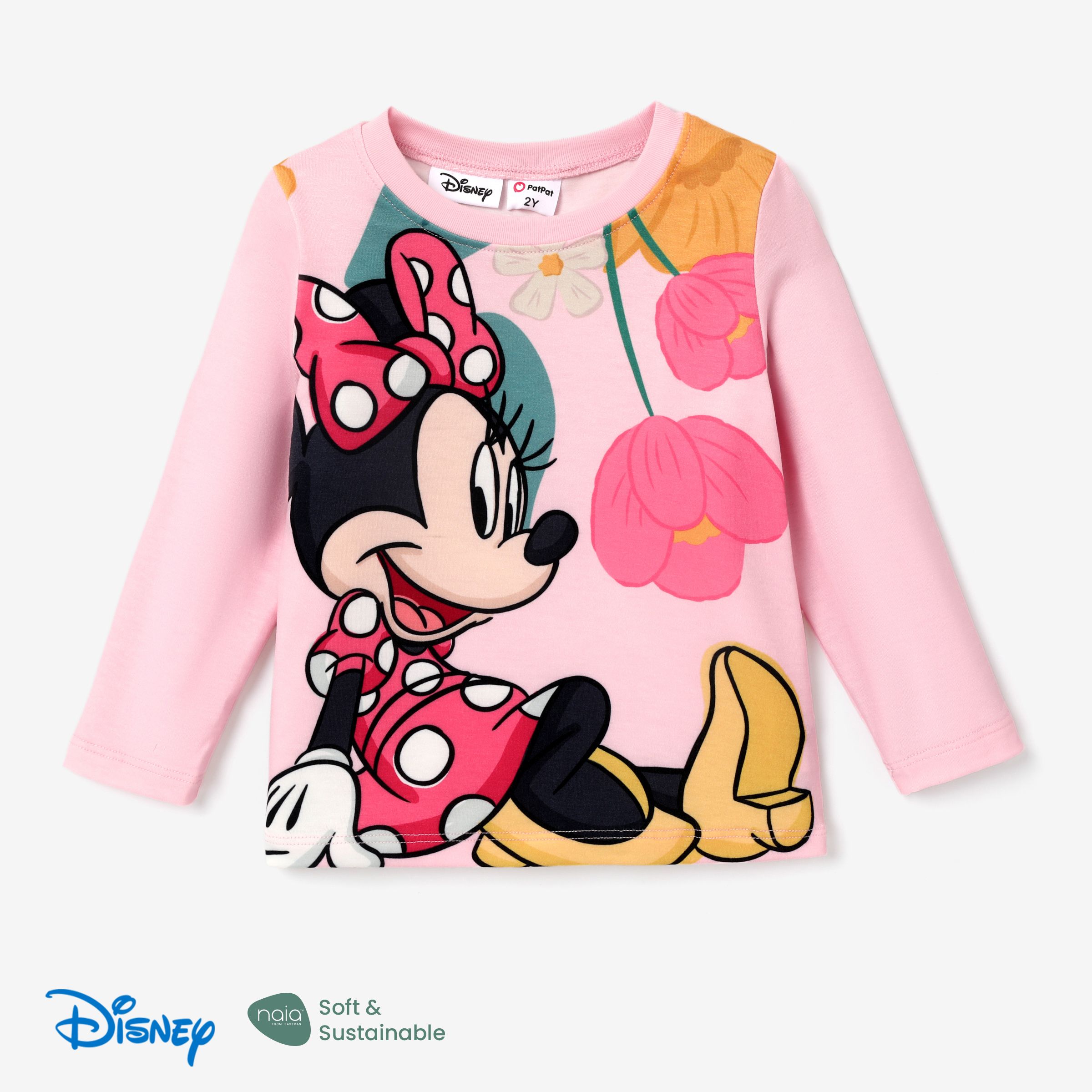 

Disney Mickey and Minnie character pattern naia texture crew neck T-shirt