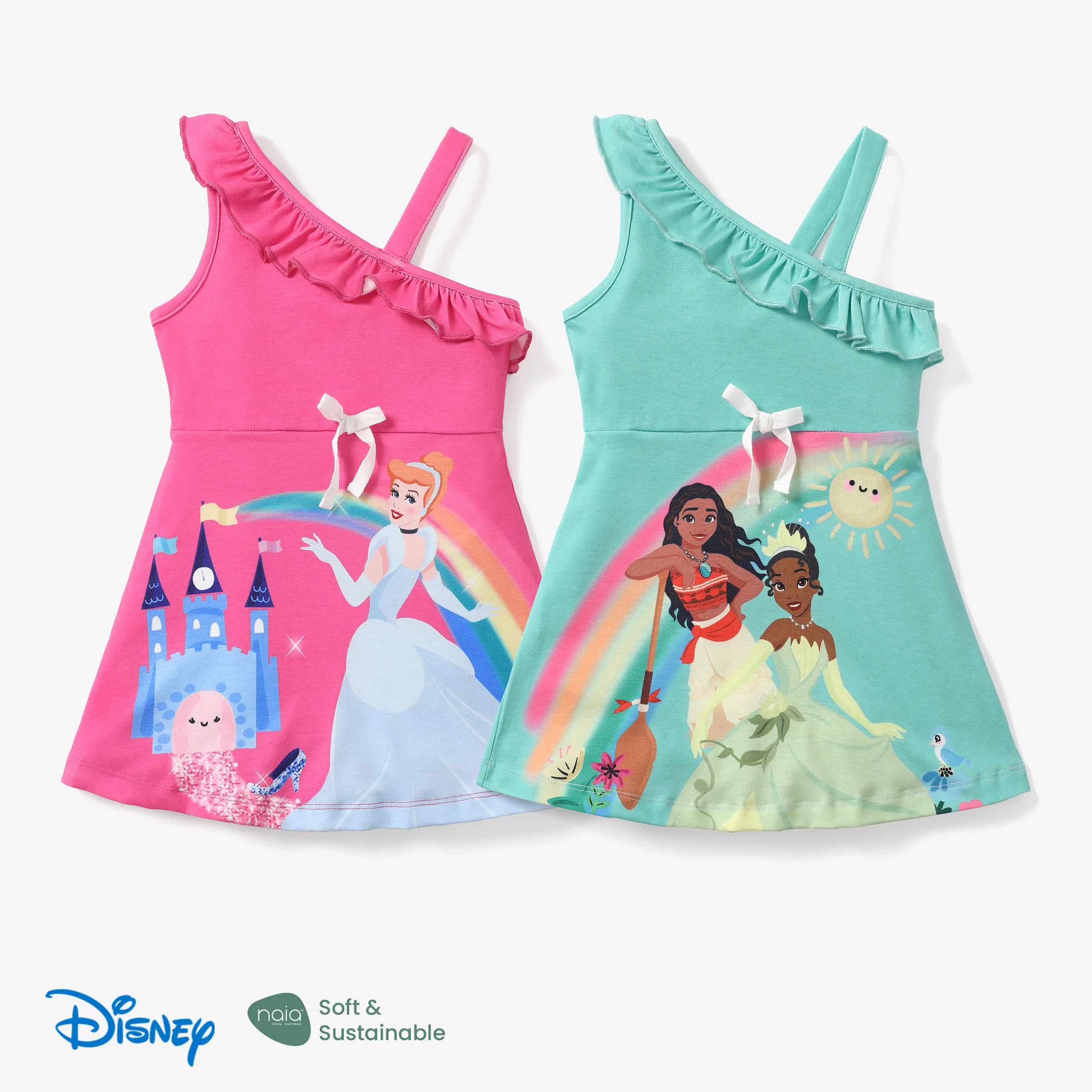 Disney Princess 幼兒女孩露肩吊帶荷葉邊腰身連衣裙
