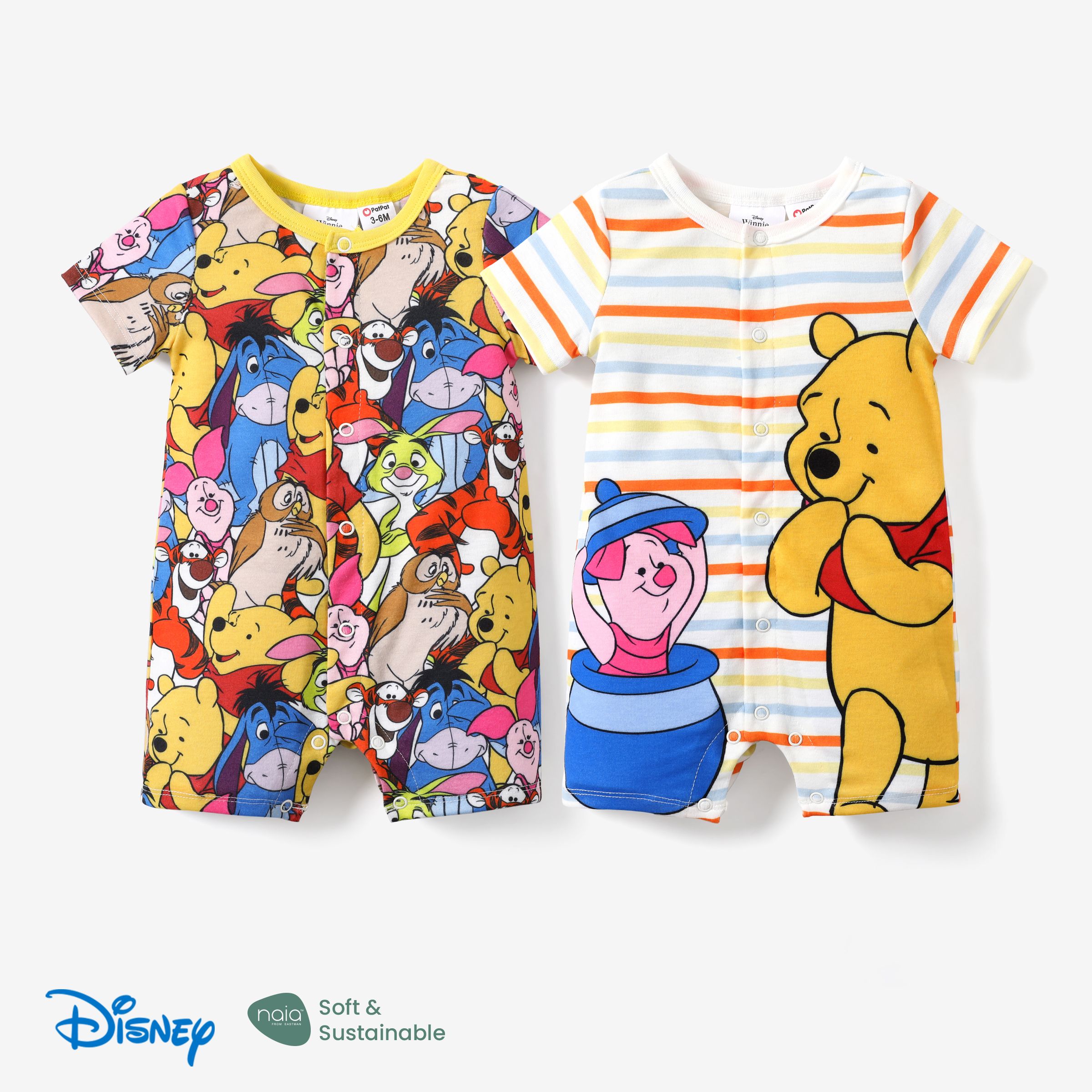 Disney Winnie the Pooh 1pc Baby Boys/Girls Naia™ 全身/條紋字元印花連體褲