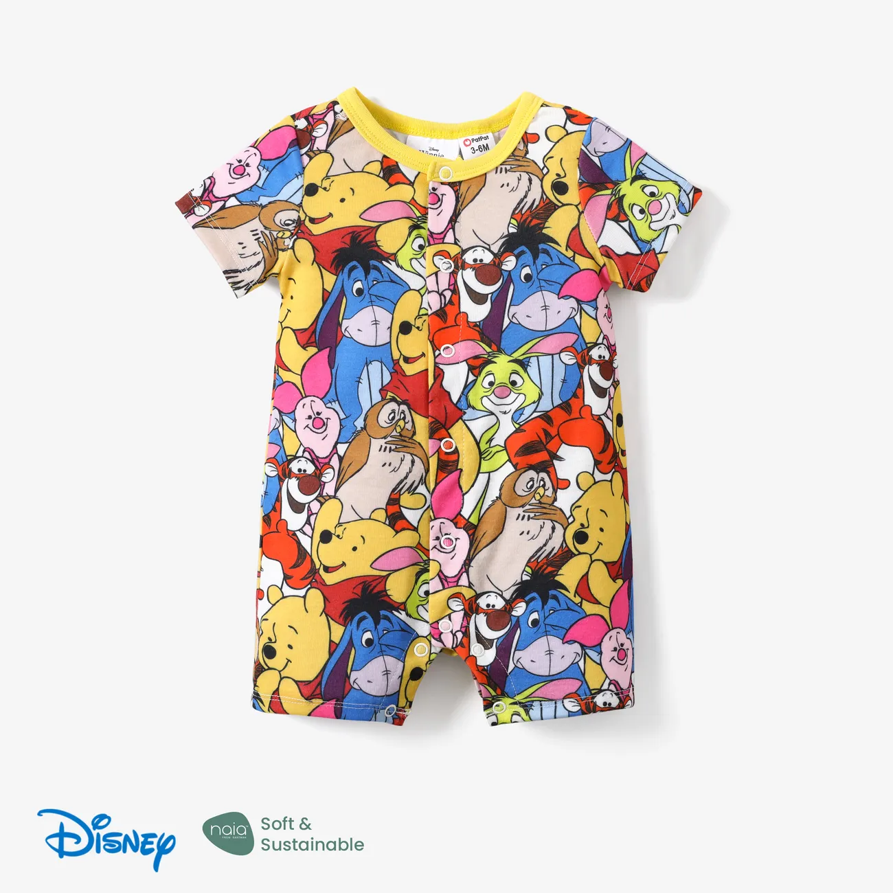 Disney Winnie the Pooh 1pc Baby Boys/Girls Naia™ All-over/Striped Character Print Romper
 Yellow big image 1