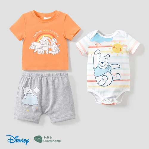 Disney Winnie the Pooh 1pc Baby Boys / Girls Naia™ Personagem Print Striped Rainbow Romper / T-shirt / Shorts
