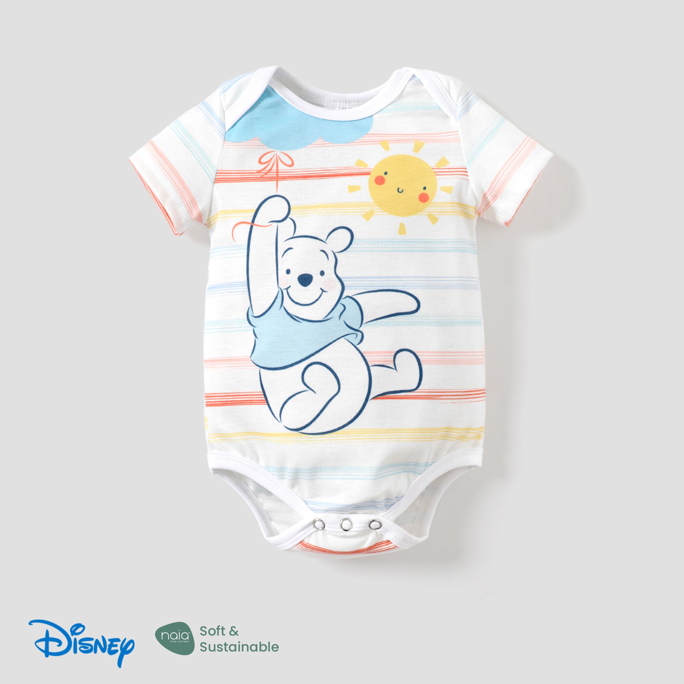 

Disney Winnie the Pooh 1pc Baby Boys/Girls Naia™ Character Print Striped Rainbow Romper/ T-shirt/ Shorts