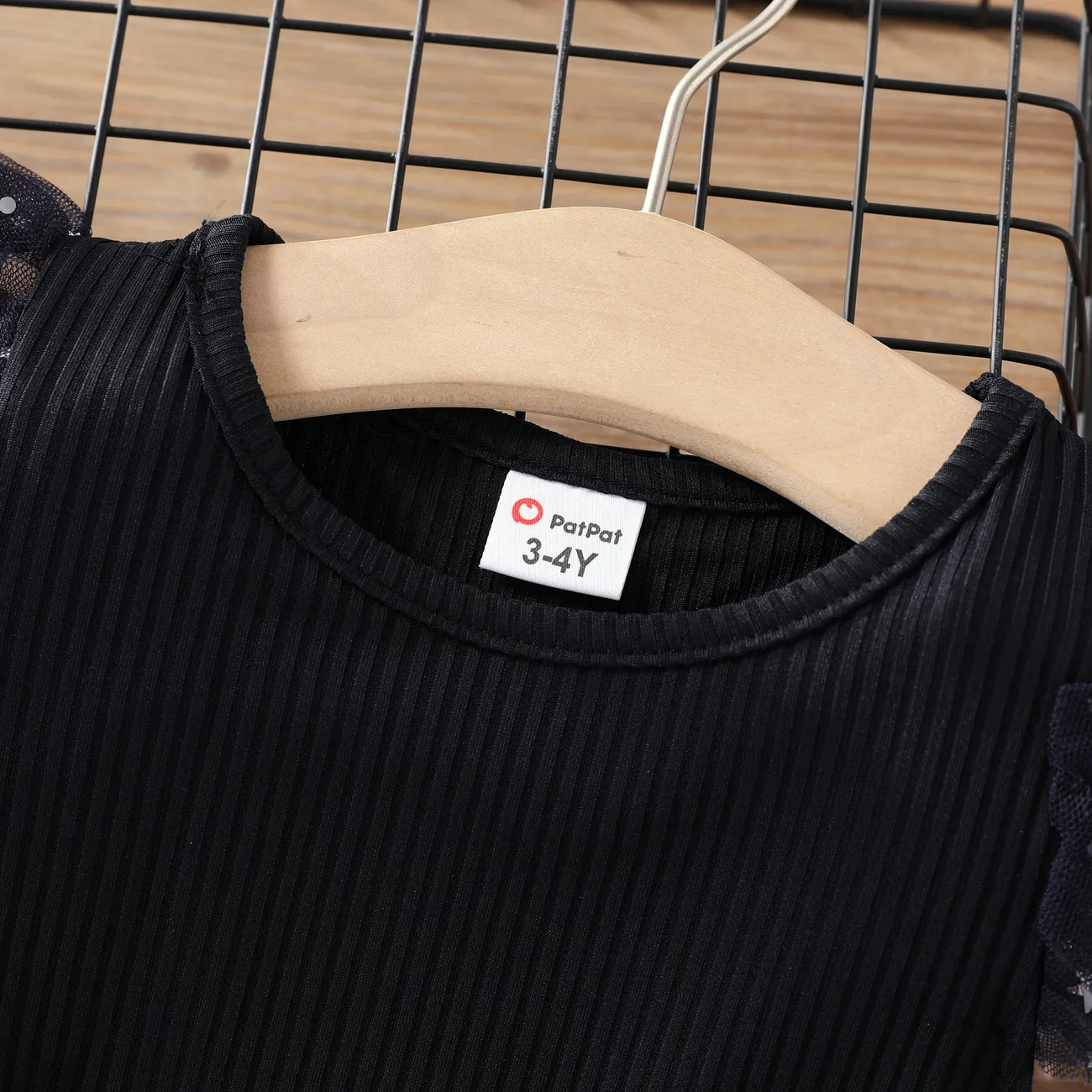 Vestido de manga ondulante Sweet Gradual Change para niña, conjunto de 1 pieza, material de poliéster Negro big image 1
