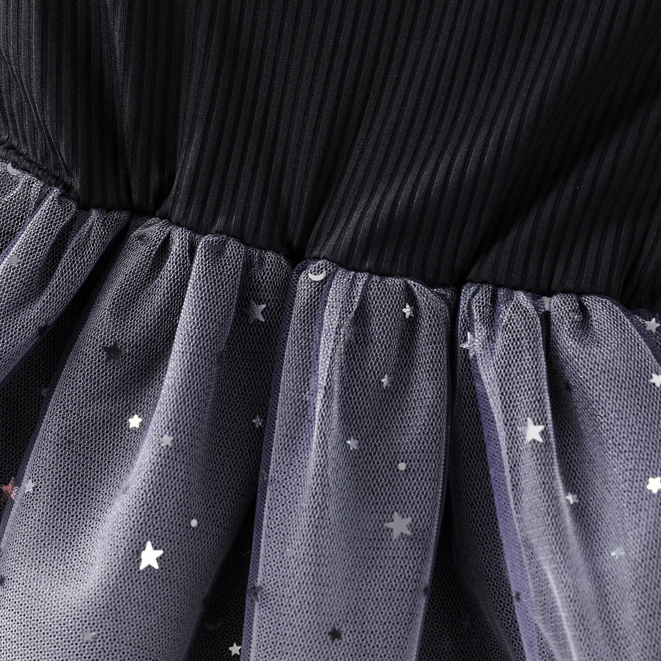 Sweet Gradual Change Flatterärmelkleid für Mädchen, 1-teiliges Set, Polyester Material schwarz big image 1