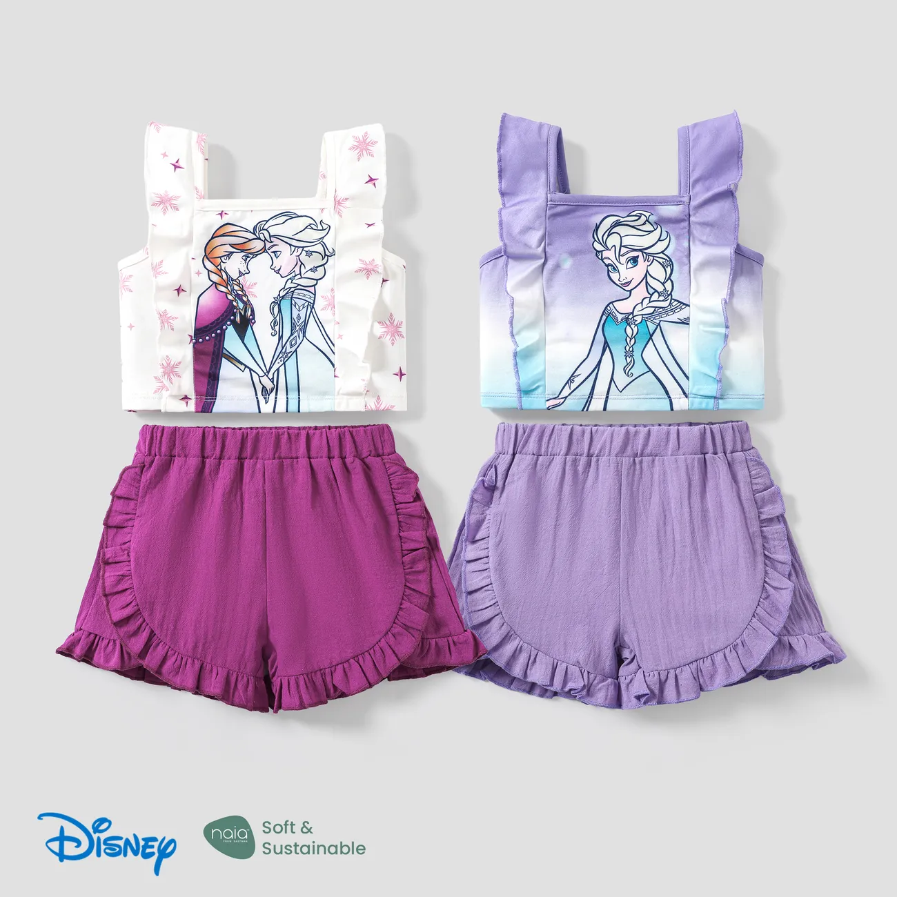 迪士尼冰雪奇緣 2件 小童 女 荷葉邊 童趣 背心套裝 紫色 big image 1