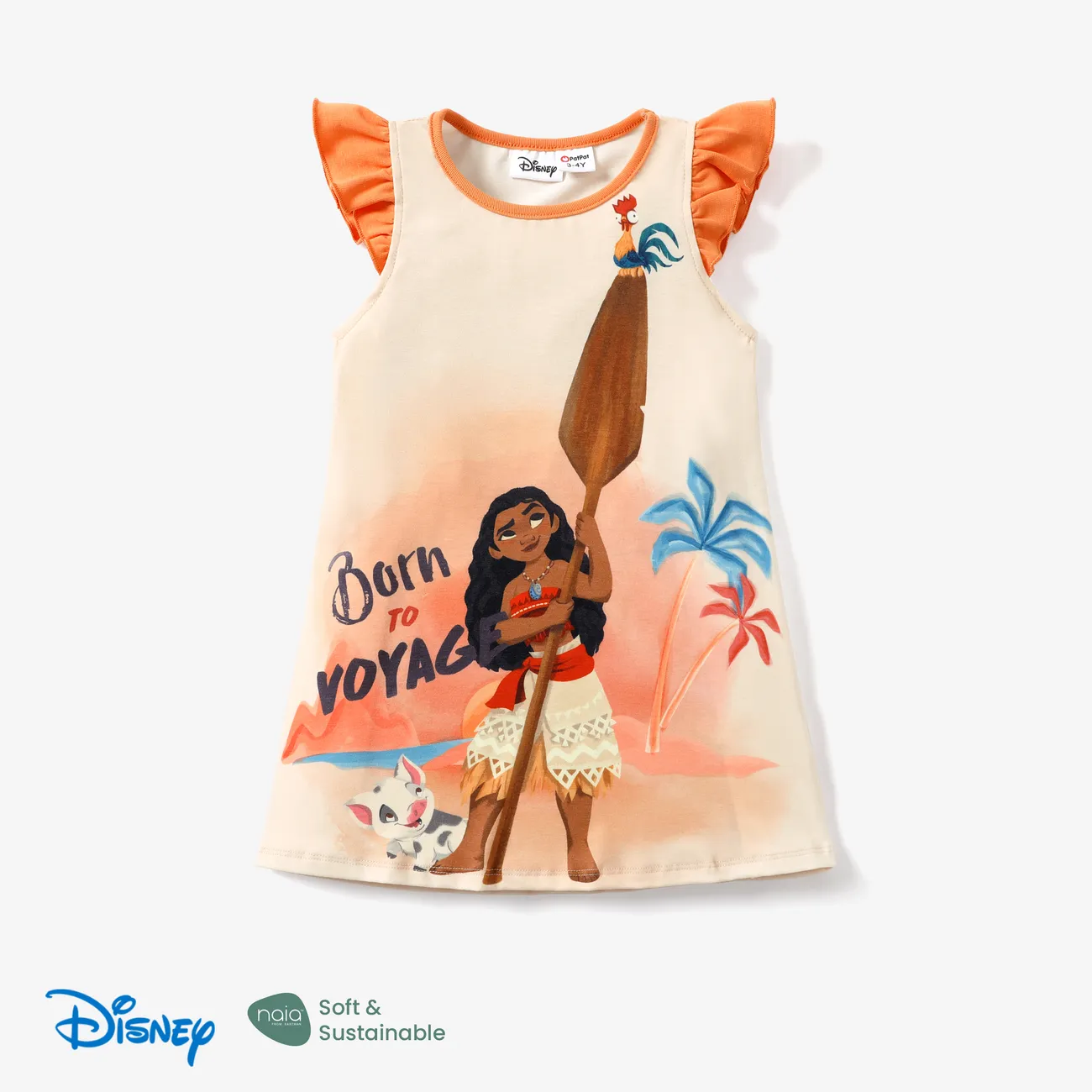 Disney Princess 小童 女 喇叭袖 童趣 熱帶植物花卉 連衣裙 橙色 big image 1