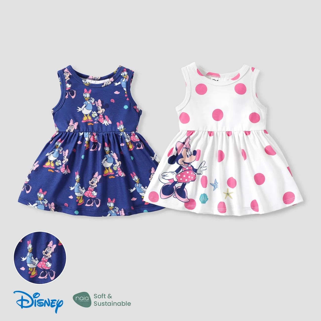 Disney Mickey and Friends 1pc Baby/Toddler Girls Naia™ Character Print Polka Dots/Stripped Dress Pink big image 1