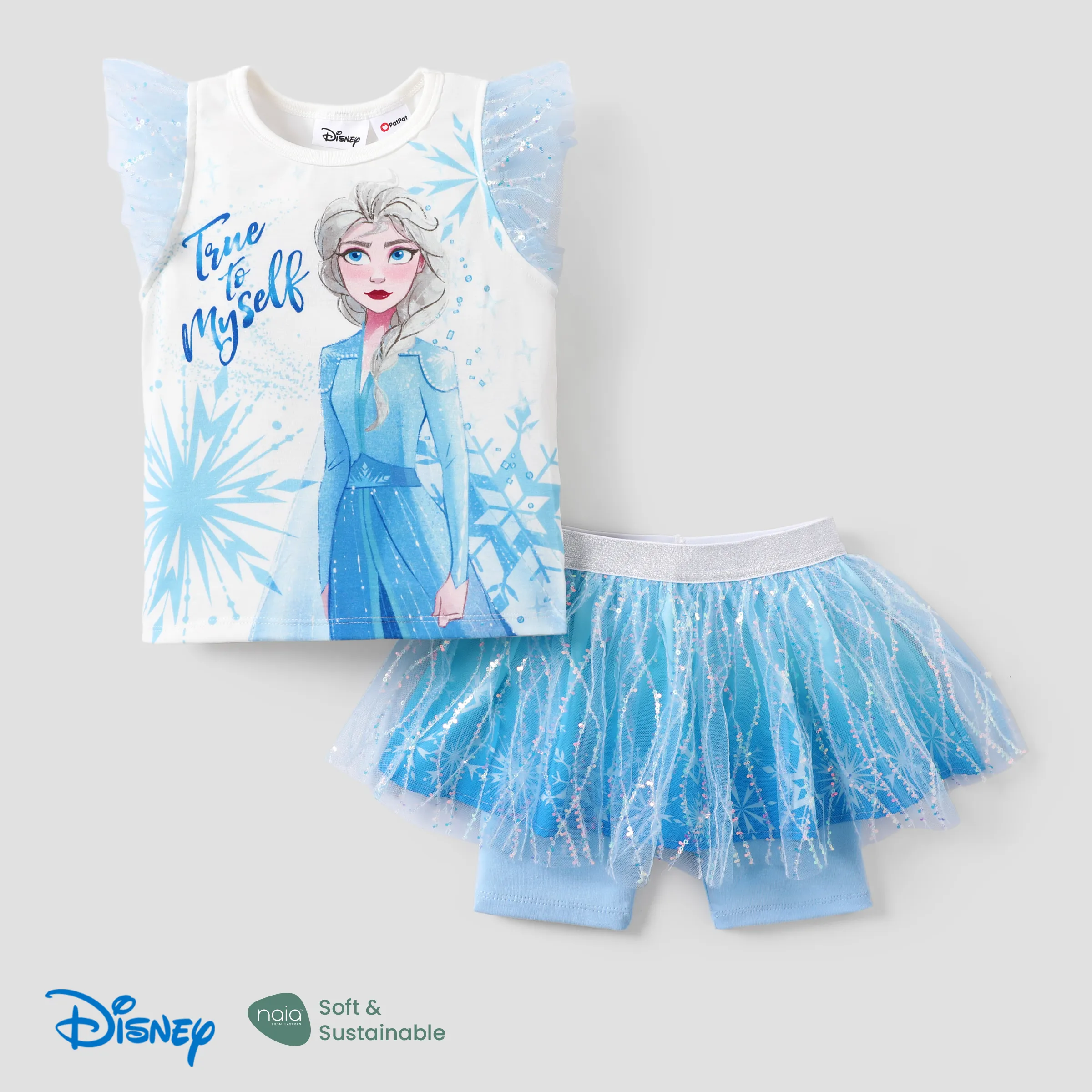 

Disney Frozen Elsa 2pcs Toddler Girls Naia™ Character Snowflake Print Ruffled Top with Mesh Gradient Skirt Leggings Sets