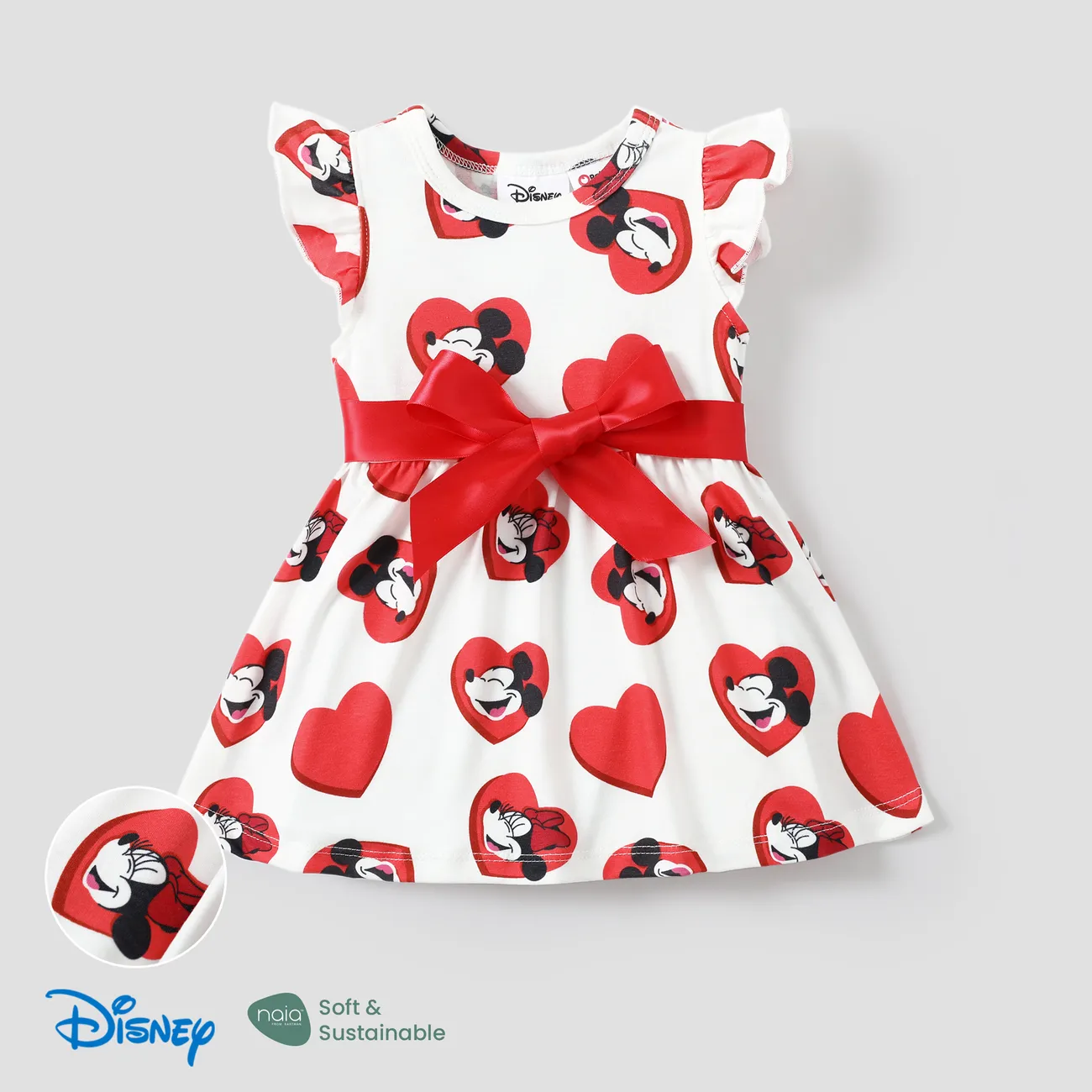 Disney Mickey and Friends Dia da Mãe IP Menina Mangas franzidas Infantil Vestidos vermelho branco big image 1