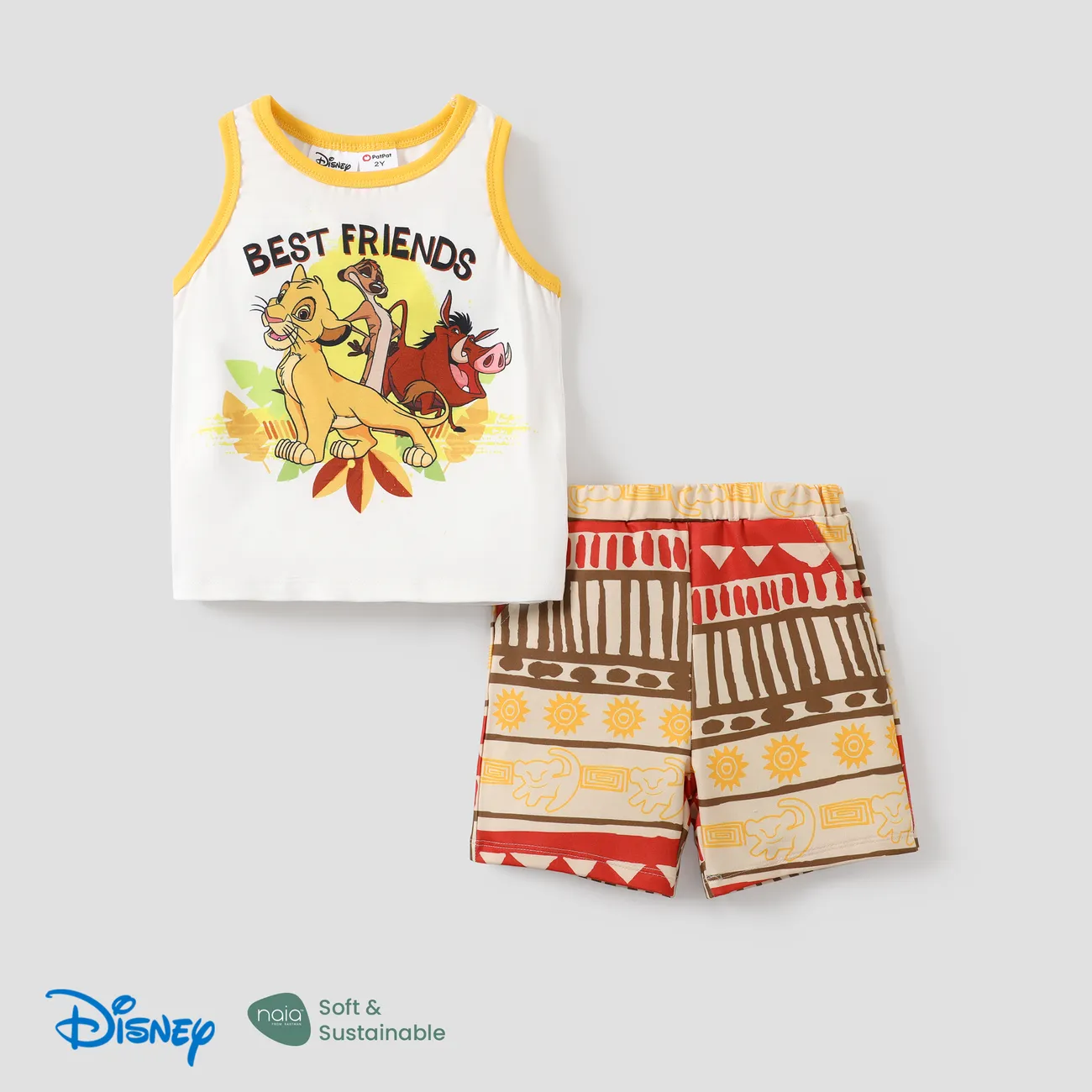 Disney Lion King Simba 2pcs Toddler Boy Naia™ Character Print Tank Top with Midi Shorts Set Yellow big image 1
