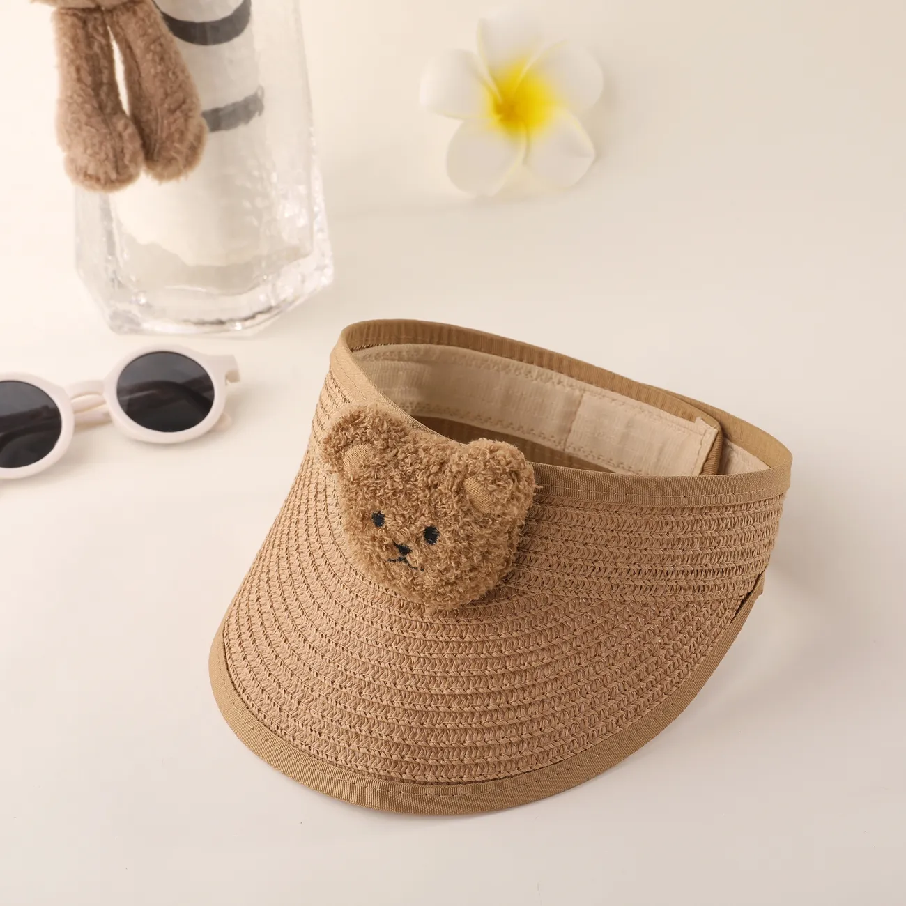 Enfant en bas âge fille/garçon enfant Super mignon ours en forme de chapeau de soleil avec couverture de la tête  Kaki big image 1