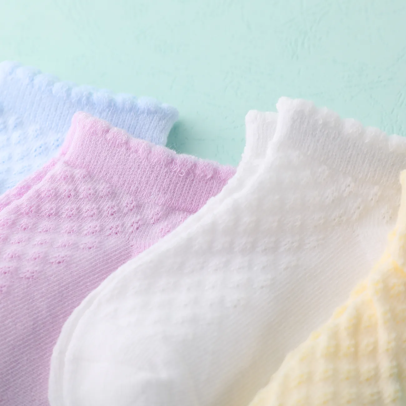 Paquete de 5 calcetines casuales de malla transpirable de verano para bebés/niños pequeños / niños Amarillo pálido big image 1