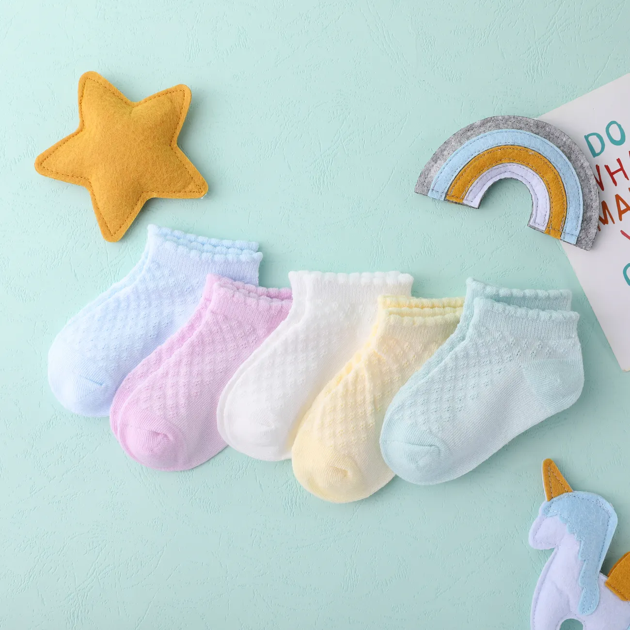 5er-Pack Baby/Kleinkind/Kinder Lässige atmungsaktive Mesh-Socken für den Sommer blassgelb big image 1