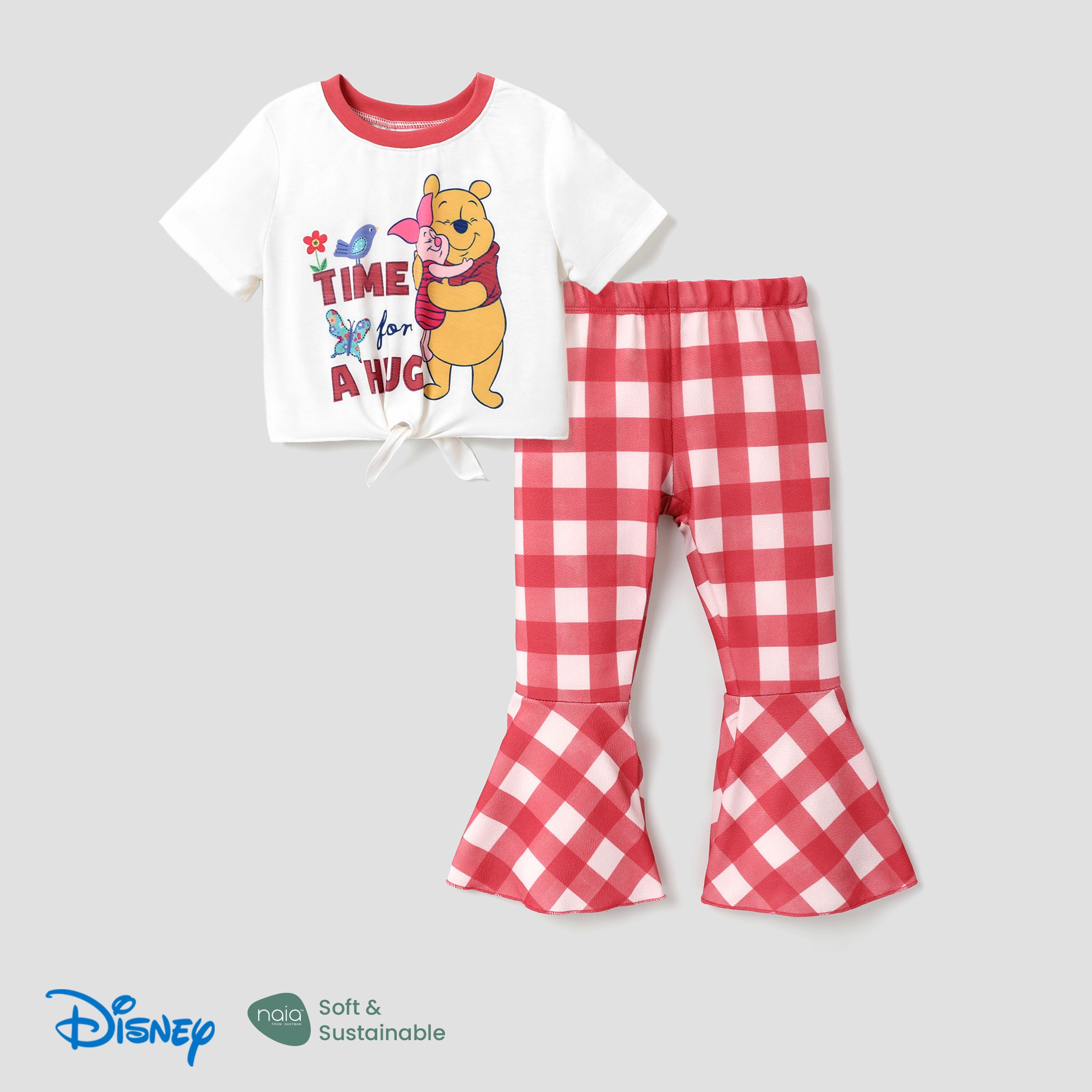 迪士尼小熊維尼角色圖案長袖上衣和格子褲