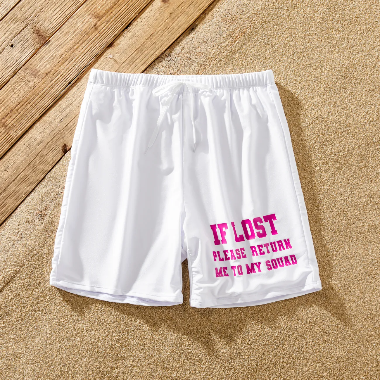 Family Matching White Drawstring Swim Trunks or Sparkling Hot Pink One-Piece Swimsuit Hot Pink big image 1