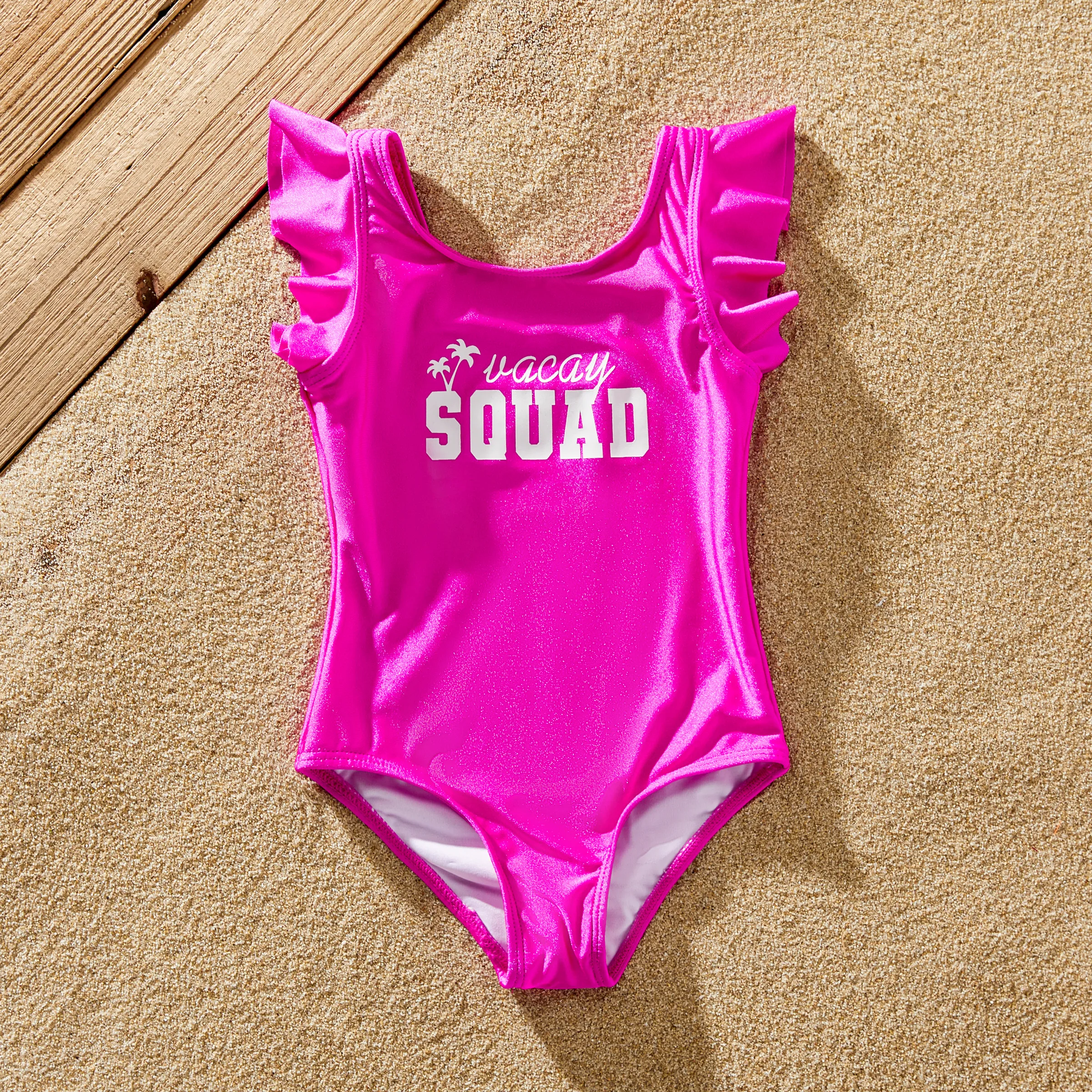 

Family Matching White Drawstring Swim Trunks or Sparkling Hot Pink One-Piece Swimsuit