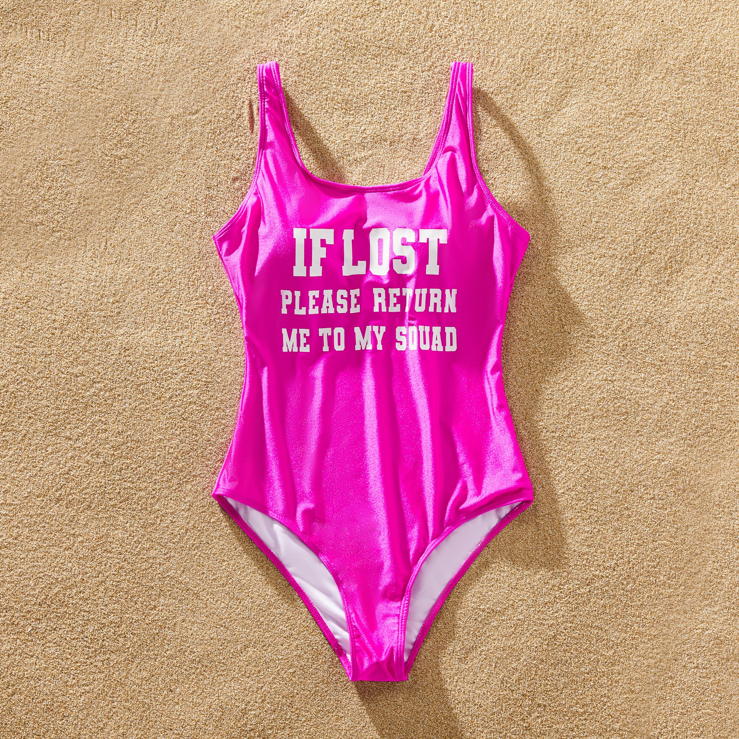 

Family Matching White Drawstring Swim Trunks or Sparkling Hot Pink One-Piece Swimsuit