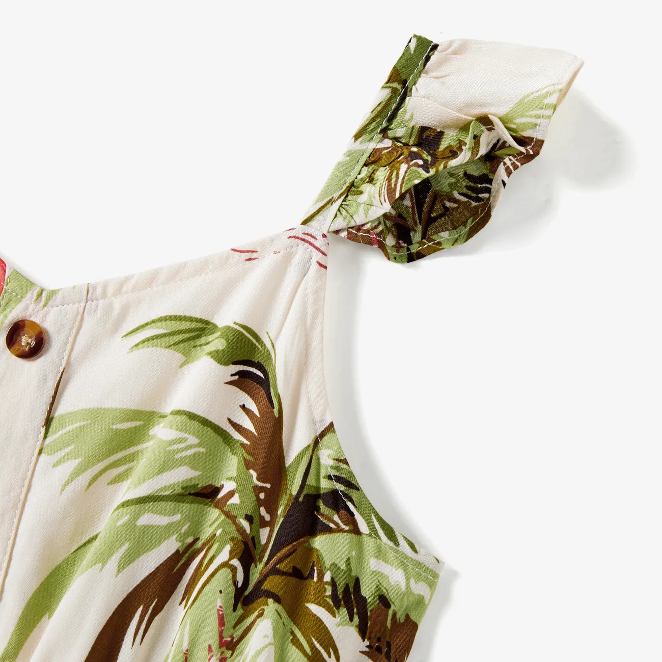 Family Matching Tropical Floral Beach Shirt and Button Strap Midi Dress Sets MultiColour big image 1