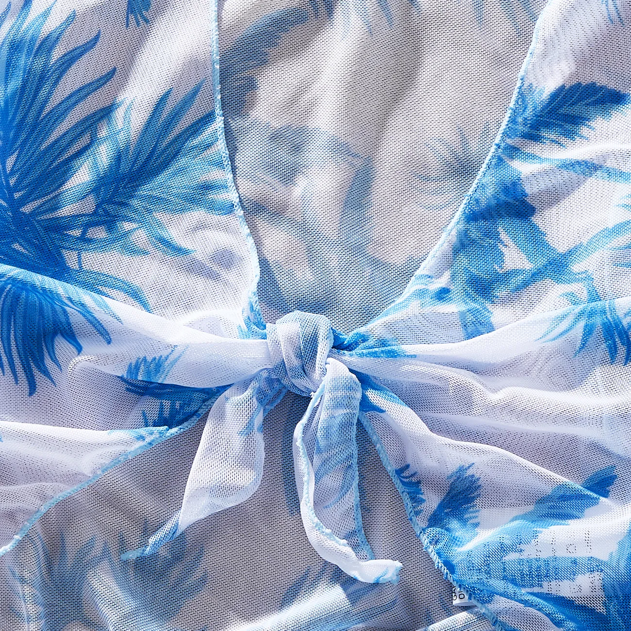 4pcs Kid Girl's Tropical Plants & Flowers Pattern Bohemia Hanging Strap Swimsuit Set Light Blue big image 1
