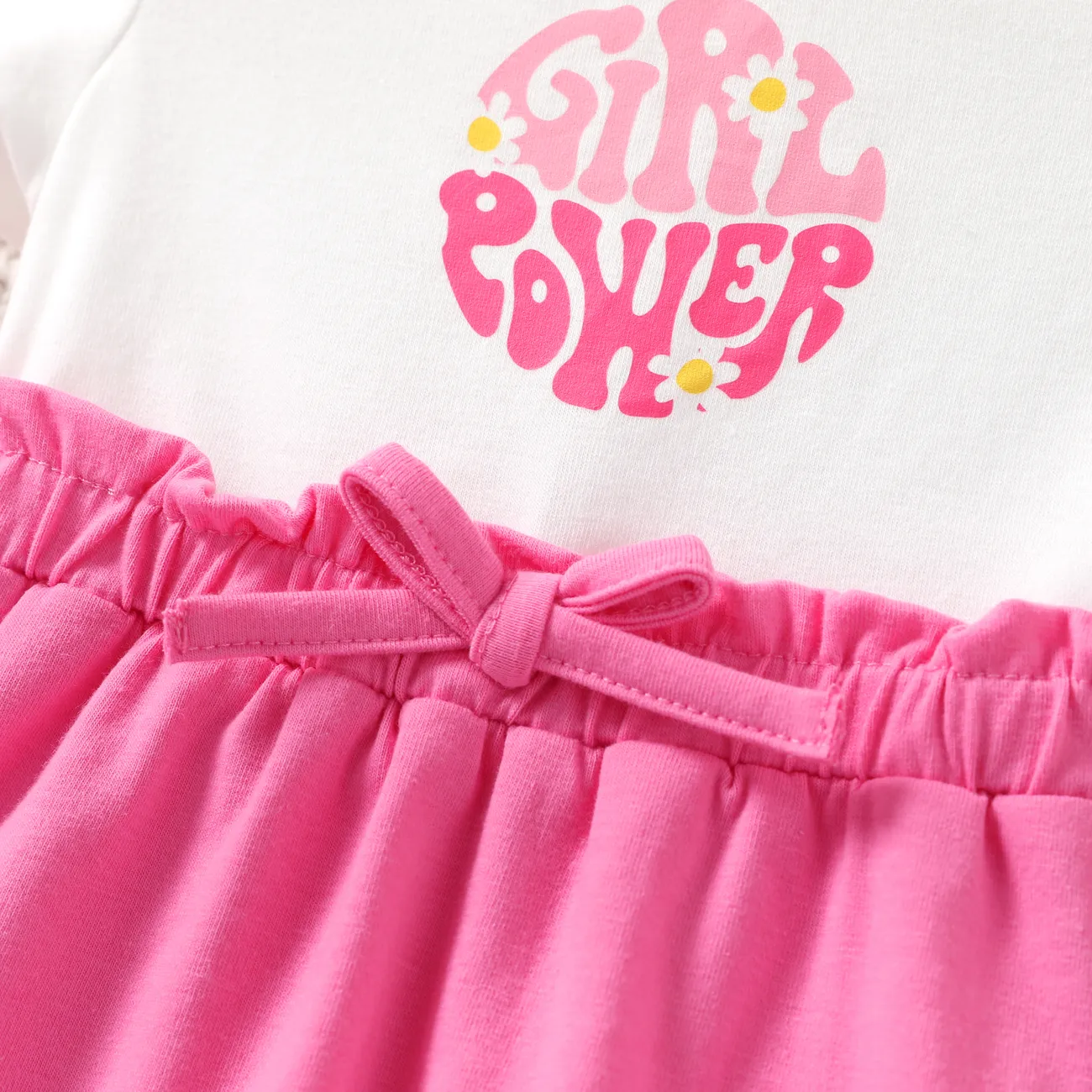 Baby Girl 2pcs Letter Print Colorblock Dress and Headband Set Pink big image 1