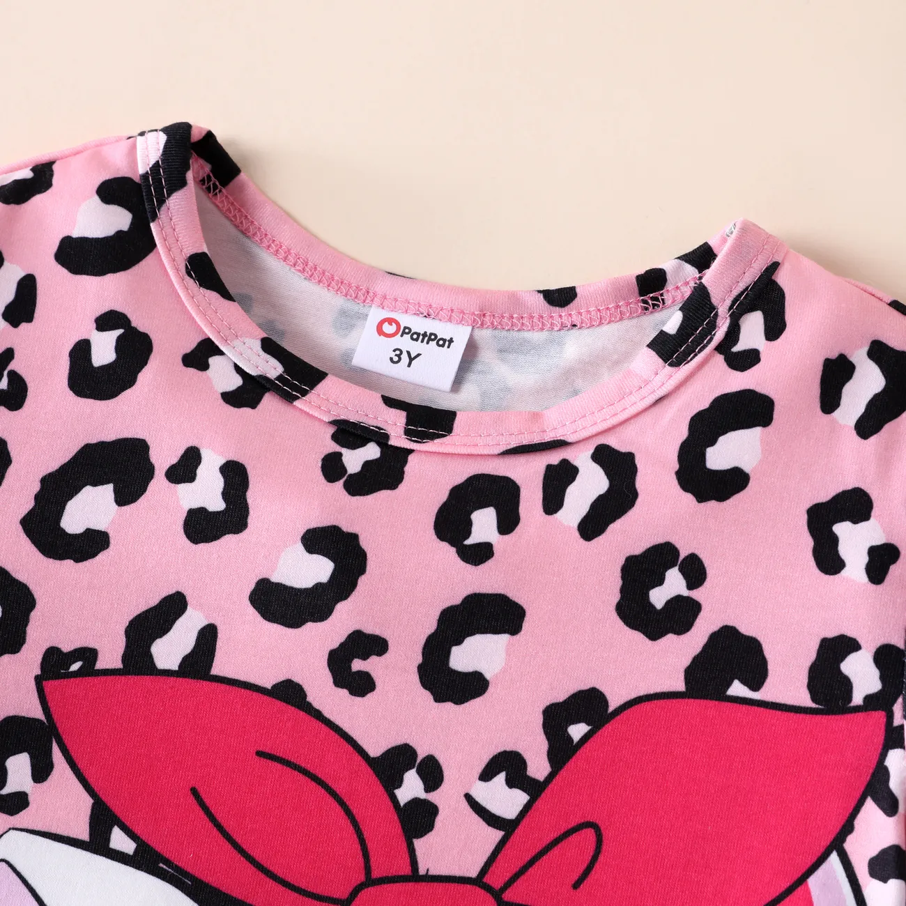 Toddler Girl 2pcs Leopard Cat Print Tee and Denim Jeans Set Pink big image 1