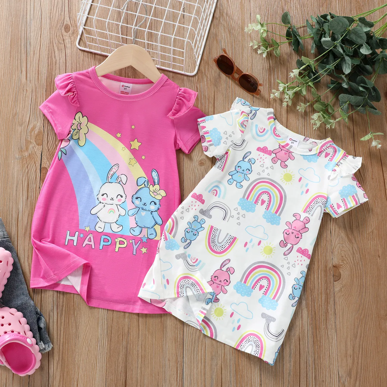 Enfant en bas âge/Kid Girl Animal Print Flutter Sleeve Dress Pyjama Multicolore big image 1